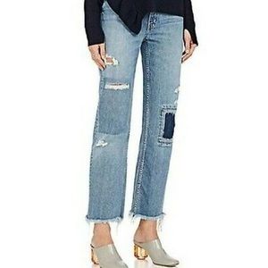 10 Crosby Derek Lam Blue Distressed Leah High Rise Ripped Raw Straight Leg Jeans